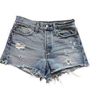 Levi’s Cut Off Jean Shorts Distressed Denim Daisy Dukes Size 27